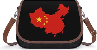 Generic China Flag Map Crossbody Bags for Women Fashion Leather Shoulder Handbags With Adjustable Strap