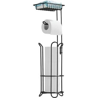 OEM Porte-papier Toilette Sur Pied - M&eacute;tal Noir - &Eacute;tag&egrave;re Sup&eacute;rieure - Rangement Pour 3 Rouleaux - Hauteur 60 Cm