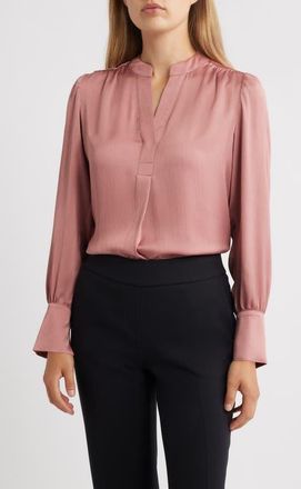 Anne Klein Textured Crepe Long Sleeve Top in Soft Primrose at Nordstrom, Size X-Small