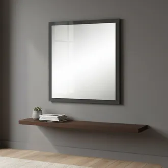 Dmora Dmora - Espejo De Pared Con Marco, Made In Italy, Espejo De Ba&ntilde;o, 60x2h60 Cm, Color Antracita Brillante, Con Embalaje Reforzado