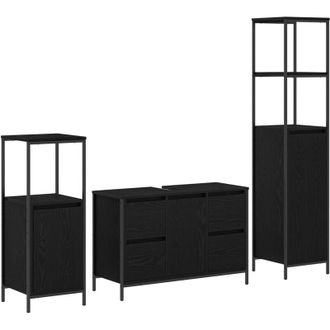 vidaXL Juego De Muebles De Ba&ntilde;o 3 Pcs Roble Negro 36 X 35 X 165 Cm Vidaxl
