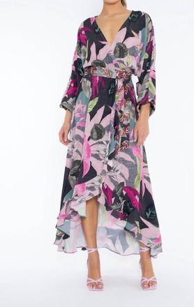 Sabrina Crippa Leaf Belted Hi-Lo Dress In Pink Multi