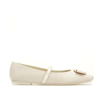 Ferragamo Ballerinas, female, White, Size: 10 1/2 US New Vara-Bow Lambskin Ballerina Shoes