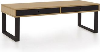 HOGAR 24 Mesa de centro de madera maciza natural, color encerado y negro