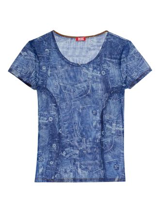 Diesel denim print T-shirt - women - Polyamide/Elastane - S - Blue