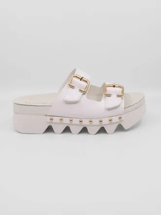 Bussola Womens Cleopatra Platform Slide Sandals In Bright White Vachetta
