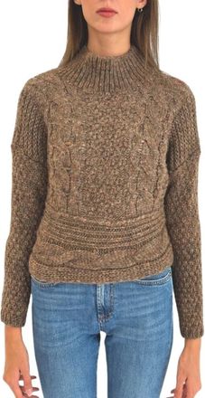 Nenette Gebreide trui met gemengde steek en hoge hals - Dames - Coltruien - Bruin - XS - Wol - Truien & Vesten
