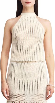 Escvdo Reflejo Crochet Halter Top In Ivory