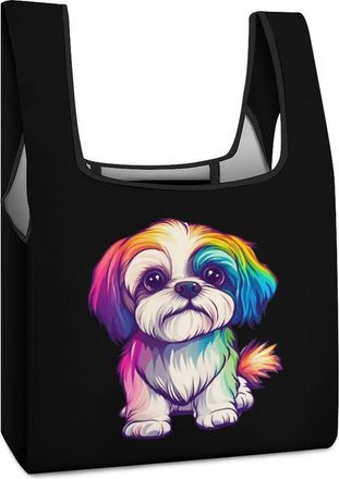 Generic Colorful Shih Tzu Shopping Bag Reusable Grocery Tote Bag Foldable Handbag for Travel Picnic