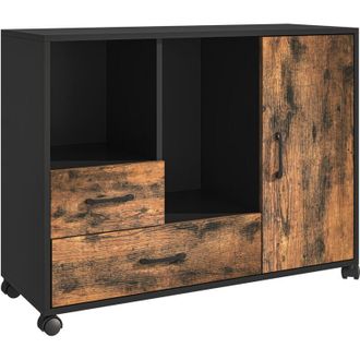 Relaxdays Relaxdays Contenitore 2 cassetti, 4 scomparti, H: 70x90x35 cm, carrello con porta, mobile ufficio, marrone/nero