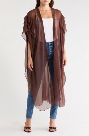 BCBGeneration Solid Pleated Chiffon Duster in Brown at Nordstrom Rack