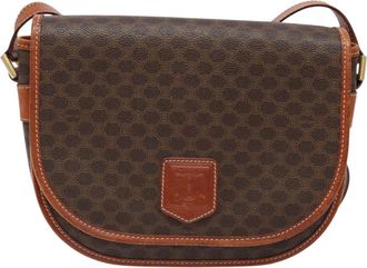 Celine Macadam Brown,Gold Canvas Shoulder Bag (Pre-Owned)