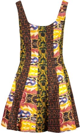 Desigual Korte Jurk met Vierkante Hals en Print - Dames - Korte kleedjes - Geel - XS - Katoen - Kleedjes