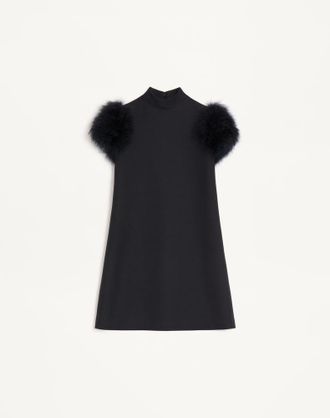 Valentino Short Crepe Couture Dress with Feathers Wo