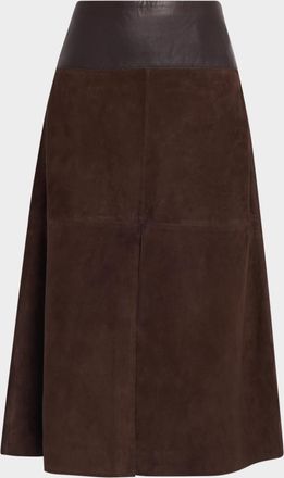 Tanya Taylor Hudson Suede Leather Combo Midi Skirt