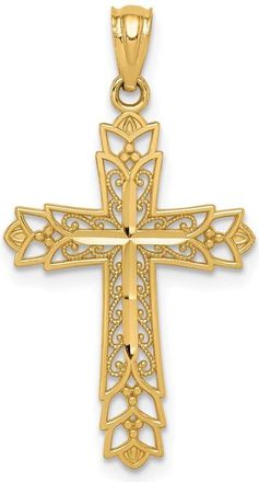 Diamond2Deal 14k Yellow Gold Polished Filigree Cross Pendant