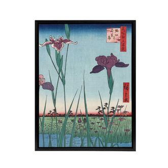 Artery8 Horikiri Iris Garden 1857 Framed Canvas Wall Art Print Utagawa Hiroshige in Green | Size: W24 x H32