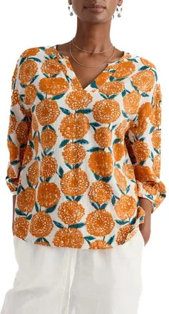Seasalt Cornwall Streamlet Floral Print Cotton Blend Top in Painted Marigold Chalk at Nordstrom, Size 10 Us