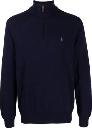 Ralph Lauren Wool Quarter-Zip Sweater - Heren - Coltruien - Blauw - L - Wol - Truien & Vesten