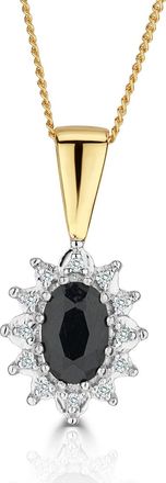 The Diamond Store Sapphire 6 x 4mm And Diamond 18K Yellow Gold Pendant Necklace