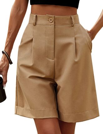 Zeagoo Shorts for Women Bermuda Shorts Casual Elastic High Waisted Wide Leg Cargo Work Shorts Knee Length Summer Shorts with Pockets Size 14