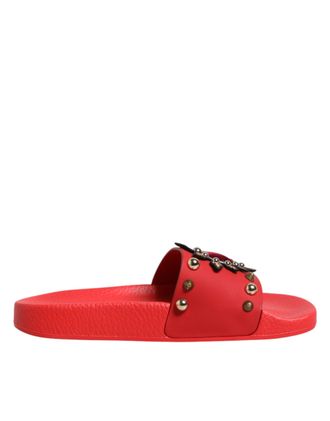 Dolce & Gabbana Red Sacred Heart Stud Slides Beachwear Womens Shoes