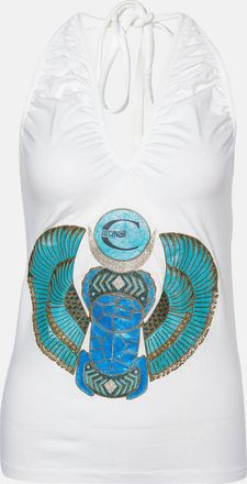 Just Cavalli White Printed Cotton Halter Neck Top