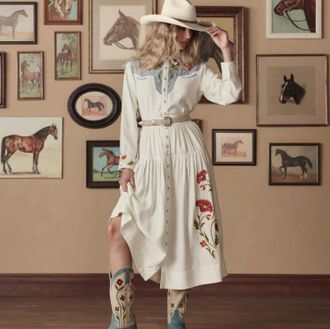 The Great. Western Embroidered Highland Skirt In Cream