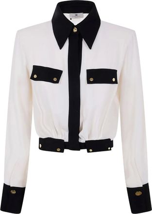 Elisabetta Franchi contrast-panel collared shirt - women - Vinyl - 40 - White