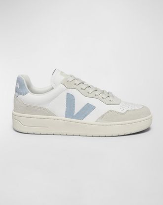 Veja V-90 Bicolor Mixed Leather Low-Top Sneakers
