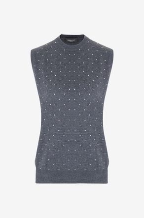 Fabiana Filippi &Auml;rmelloser Schurwollpullover mit Strass