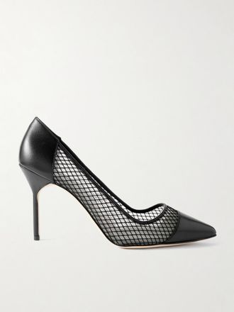 Manolo Blahnik D&eacute;collet&eacute; In Mesh Con Finiture In Pelle Capcourme 90 - Nero