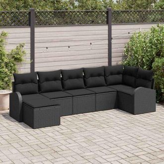 vidaXL Vidaxl - Conjunto De Sof&aacute; De Jard&iacute;n Con Coj&iacute;n 7 Pcs Negro Polirat&aacute;n