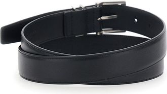Saint Laurent Mens Belt With Cassandre Plate, Black Leather Calfskin