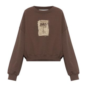 Palm Angels Sudadera de Algod&oacute;n con Estampado - Sweatshirts & Hoodies - Mujer - Marr&oacute;n - S