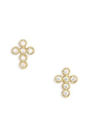 Electric Picks Like a Prayer Cubic Zirconia Cross Stud Earrings in Gold at Nordstrom Rack