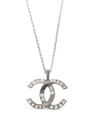 Chanel 2018 Chanel CC Mark lobster clasp fastening necklace - women - Silver Plated/Rhinestone - One Size