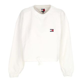 Tommy Hilfiger Sweatshirts, female, Beige, XS, Cropped Crewneck Sweatshirt with Badge Detail