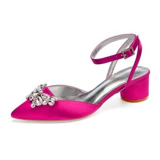 Generic Heels Wedding Shoes Pointed Toe Slingback Bridal Low Block Heels Comfortable Prom Evening Formal Party Shoes 4.5Cm,Rose red,4 UK