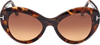 Tom Ford Guinivere 52mm Round Sunglasses in Dark Havana /Gradient Brown at Nordstrom Rack