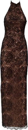Rotate Kasia Lace Halterneck Dress With Open Back And Scalloped Hem