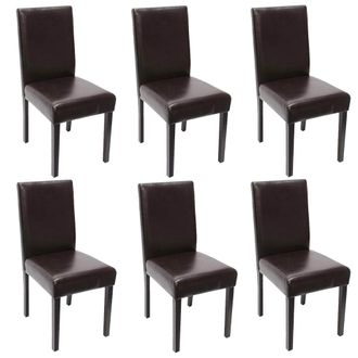 Hhg [nunca Usado] Juego De 6 Sillas De Comedor Silla De Cocina Littau, Cuero, Marr&oacute;n, Patas Oscuras