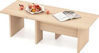 Costway Modular Coffee Table Set of 2 L Shaped Center Tables-Oak