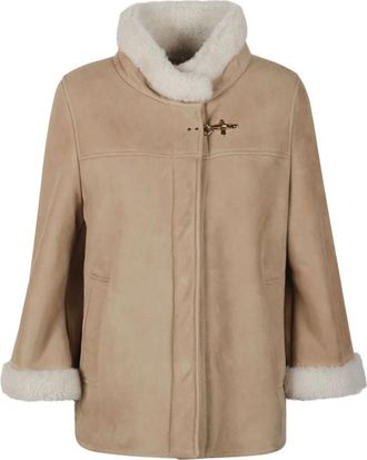 Fay Faux Fur & Shearling Jackets, female, Brown, Size: M Panelled Shearling-Trim Jacket