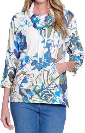 Multiples Cowl Neck Kangaroo Pocket Top In Multi