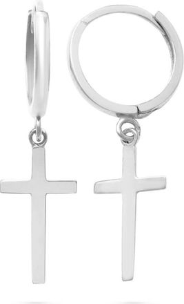 MAX + STONE 10k Yellow or White Gold Small Huggie Hoop Dangle Cross Earrings