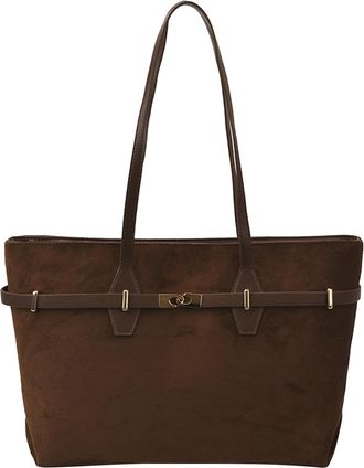 Generic Tote Bags for Women, Shoulder Bag, Faux Suede Belt Decoration Handbag with Zipper Niche Retro Tote Handbag Simple Shoulder Bag for Work Shopping Schoo