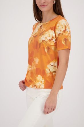 Monari T-Shirt MONARI Blume allover, Damen, Gr. 38, aperitif gem, Web, Obermaterial: 67% Lyocell, 33% Polyester, gebl&uuml;mt, gemustert, regular fit taillenbedec