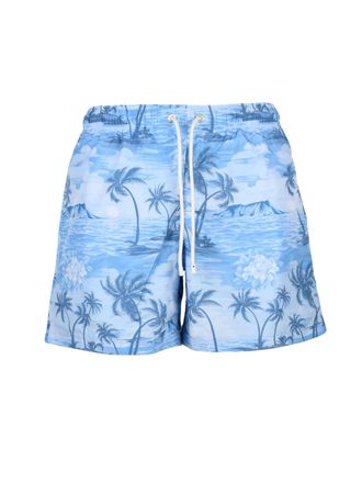 Palm Angels Light Blue Polyester Tropical Swim Shorts