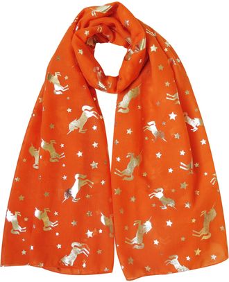 Lina & Lily Silver Unicorn Glitters Scarf Shawl Wrap (Orange)(Size: 180cm x 75cm)